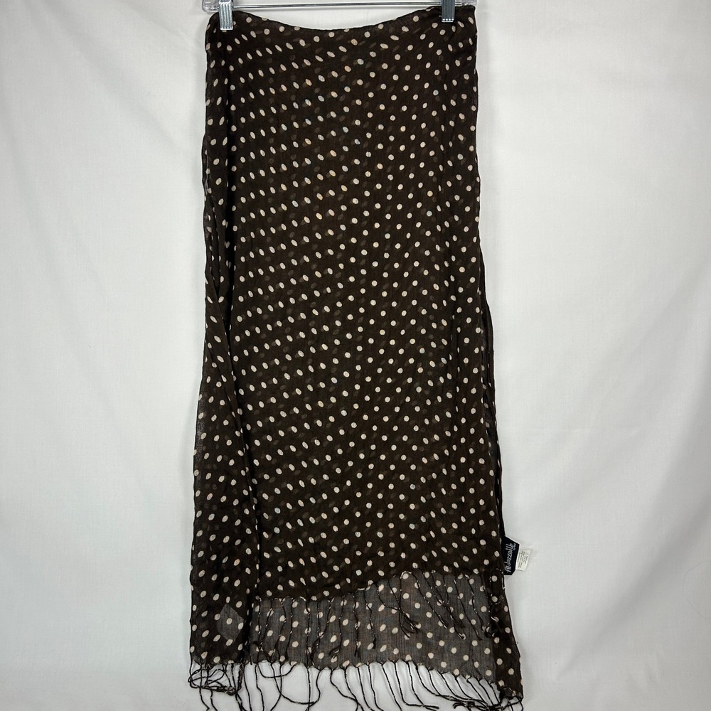 All Jazzed Up Brown Polka Dot Sheer Scarf Fringed Lightweight Rayon Wrap